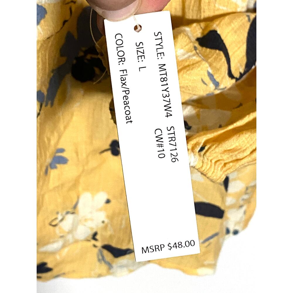 Zac & Rachel Yellow Blouse Top L Prairie Cottagecore Floral Peasant Boho Flowy - Picture 6 of 10